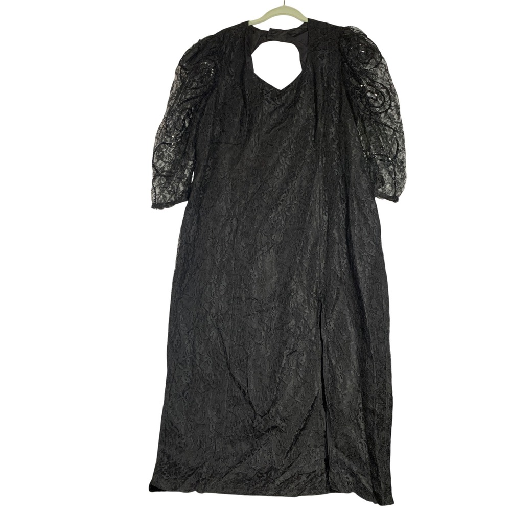 Vintage Diana Marco Black Lace Maxi‎ Dress Size 20 Formal Party Puff USA Made